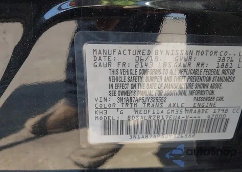 2018 Nissan Sentra Sr из США, поврежденный, VIN 3N1AB7AP5JY326552